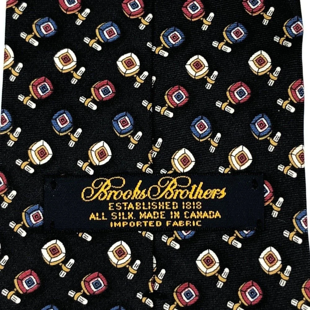 Brooks Brothers Tie Men's 100% Silk Black Elegant Foulard Geometric Necktie